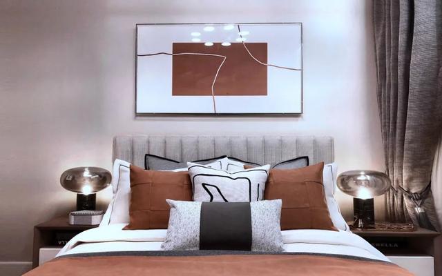 180㎡现代时尚,中性色的空间,暗橙色点缀,带来稳重端庄的氛围