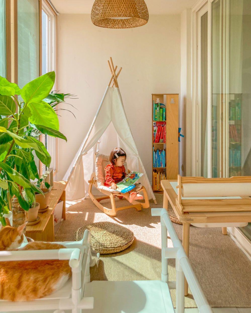 |都有孩子，凭啥她家更好住？“去客厅化”+多功能阳台，装修模板