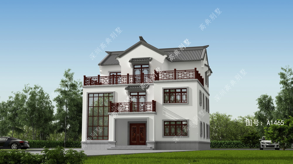 金木水火土别墅设计|复式中式三层住宅，外观雅致，富有仙境之感