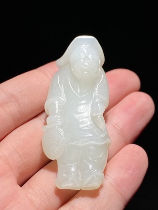 和田玉籽料|清乾隆 和田玉籽料 白玉 渔翁得利 把件 挂件