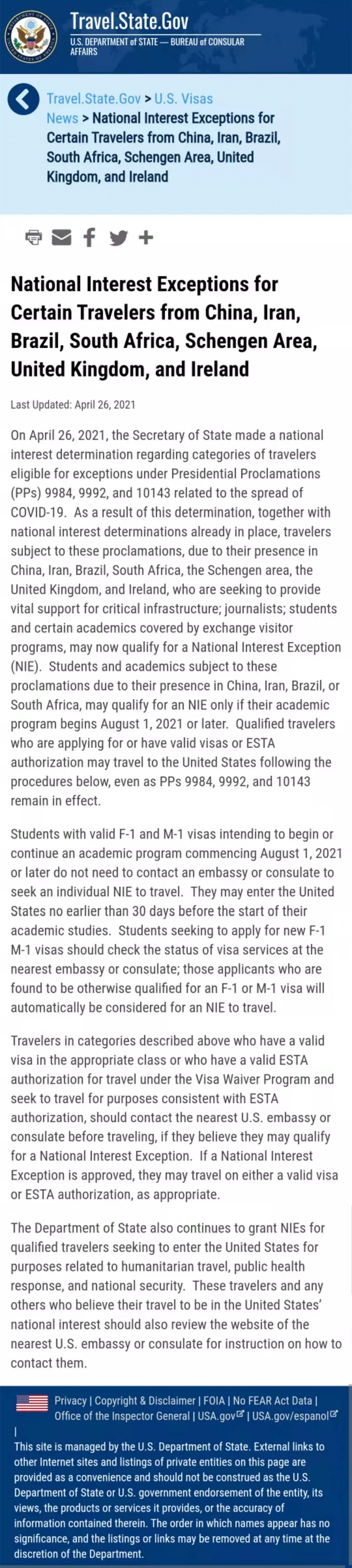 境华出国 美国国务院官宣：8月1日起F/M类签证中国留学生可直飞美国！