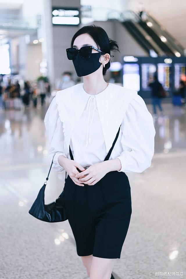 时尚搭配师瓜瓜|?娜扎不刻意打扮也很美，穿娃娃衬衫配五分裤走机场，高级还时髦