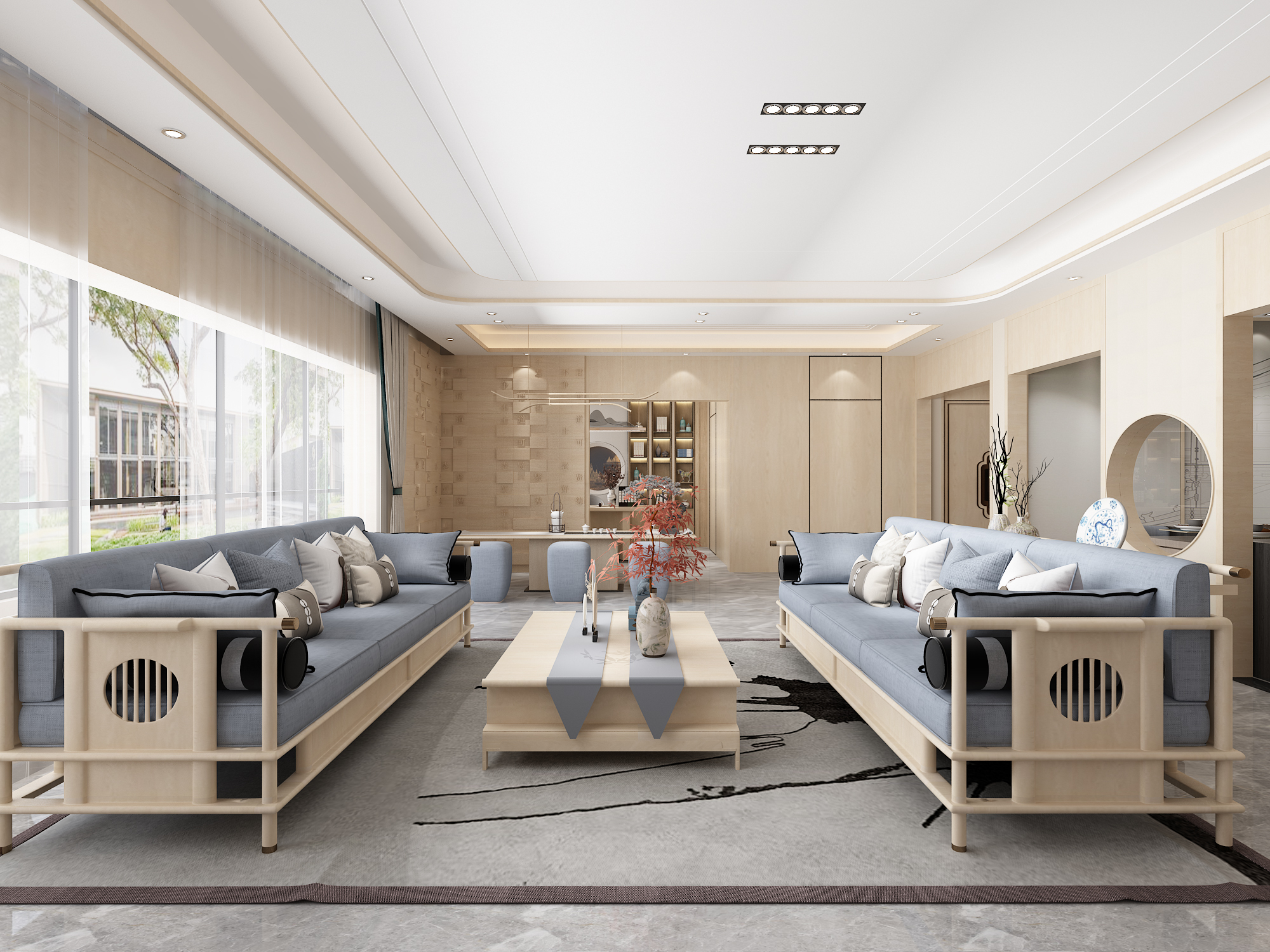 鲁班|【鲁班装饰】龙熙壹号125m2新中式风格 传统与时尚并存