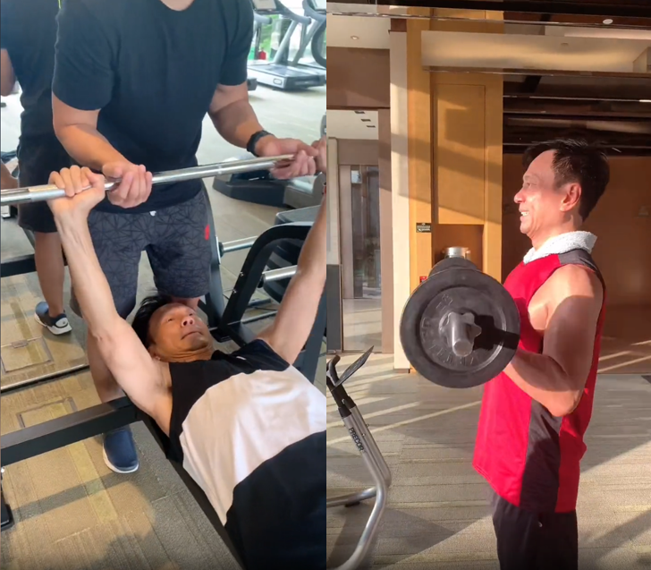 黎耀祥|57岁黎耀祥狂健身不服老！咬牙举杠铃憋到脸通红，身材强壮秀腹肌