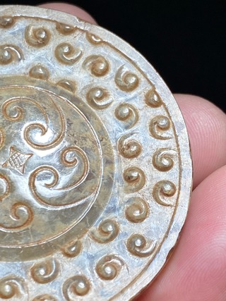 和田玉籽料|汉 和田玉籽料 勾连纹 谷纹 剑首 剑饰 把件