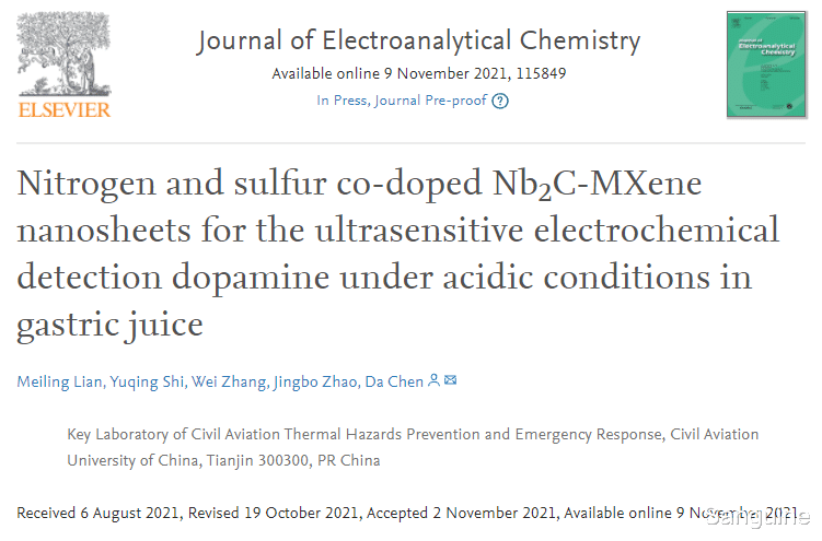 电化学|氮硫共掺杂 Nb2C-MXene 纳米片用于胃液酸性条件下超灵敏电化学检测多巴胺