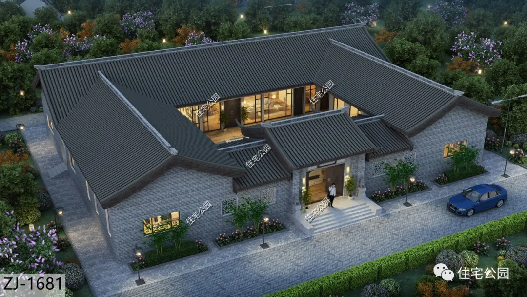 |30×22米古朴中式合院，山水花鸟间，感受气派大宅风范