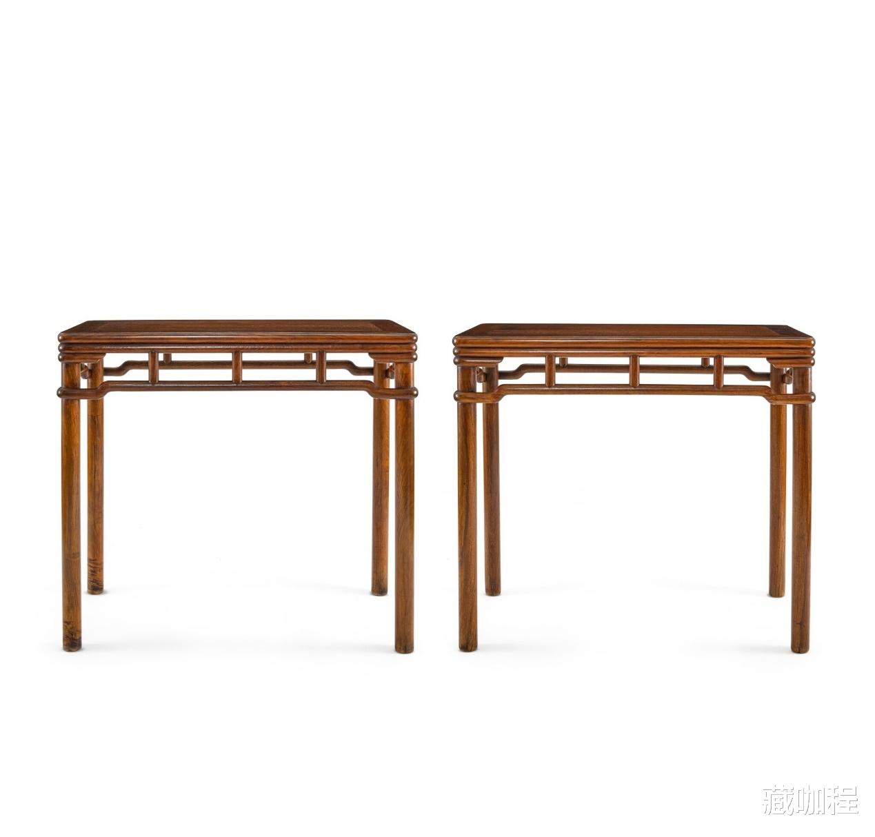 |圆包圆仿竹器，黄花梨罗锅枨矮老条桌成对