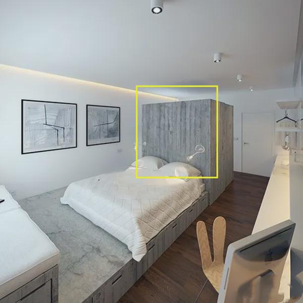 小户型的卧室不用封死,隔断这样设计,当电视墙当置物架,更好用