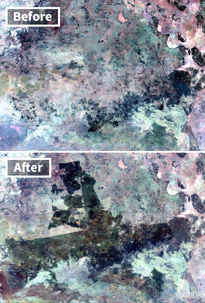 NASA 15张NASA卫星拍摄的对比照，图1咸海几乎干涸前后仅隔一年