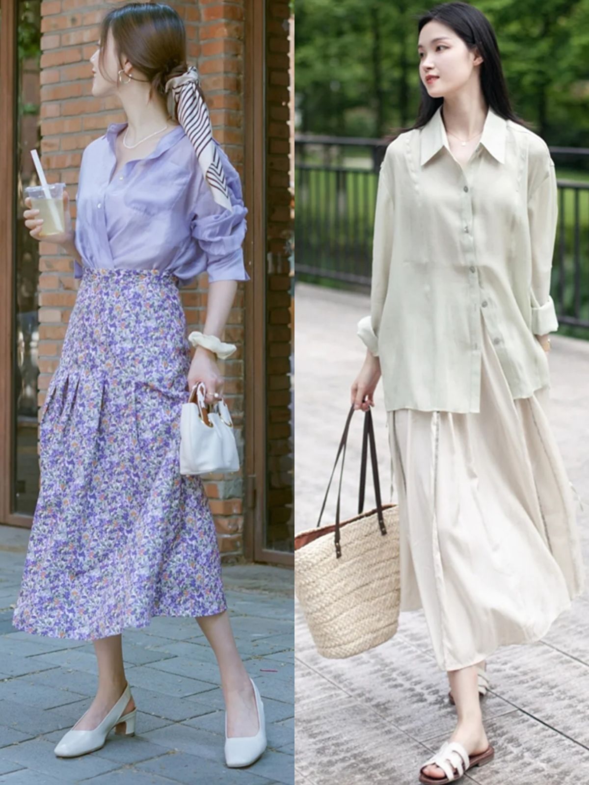 虎哥说衣不二|这才是优雅女人该有的夏季搭配,“衬衫+半裙”,搭对了气质真好