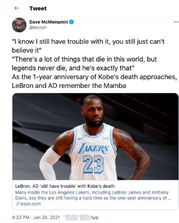 科比·布莱恩特|科比周年祭,湖人为何不举办任何活动也不穿曼巴球衣?瓦妮莎给出答案