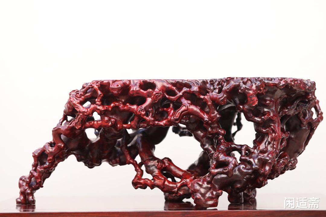 根雕|古雅空灵，小叶紫檀，超大根雕赏几，文人雅室清赏摆件