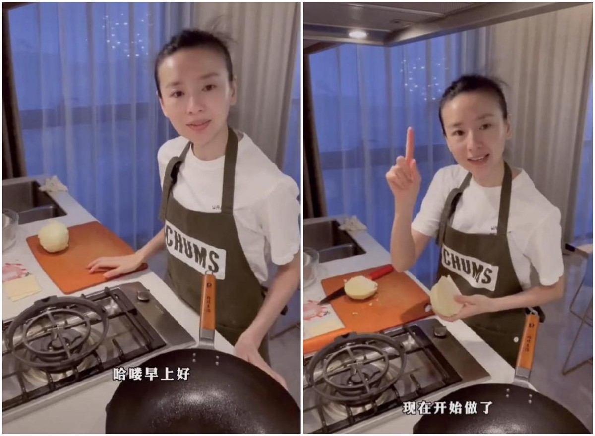 锦鲤祝福 41岁董洁早起为儿子做饭，素颜沧桑显老气，遭网友指责：就是演