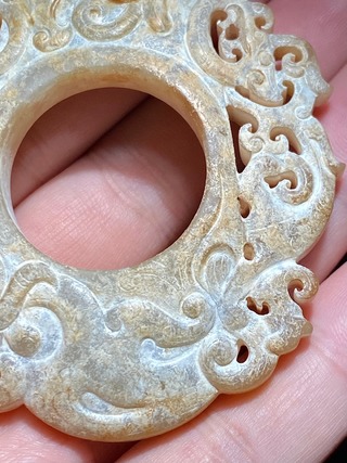 |汉 生坑 和田玉籽料 白玉 鸡心佩 龙凤韘形 玉珮