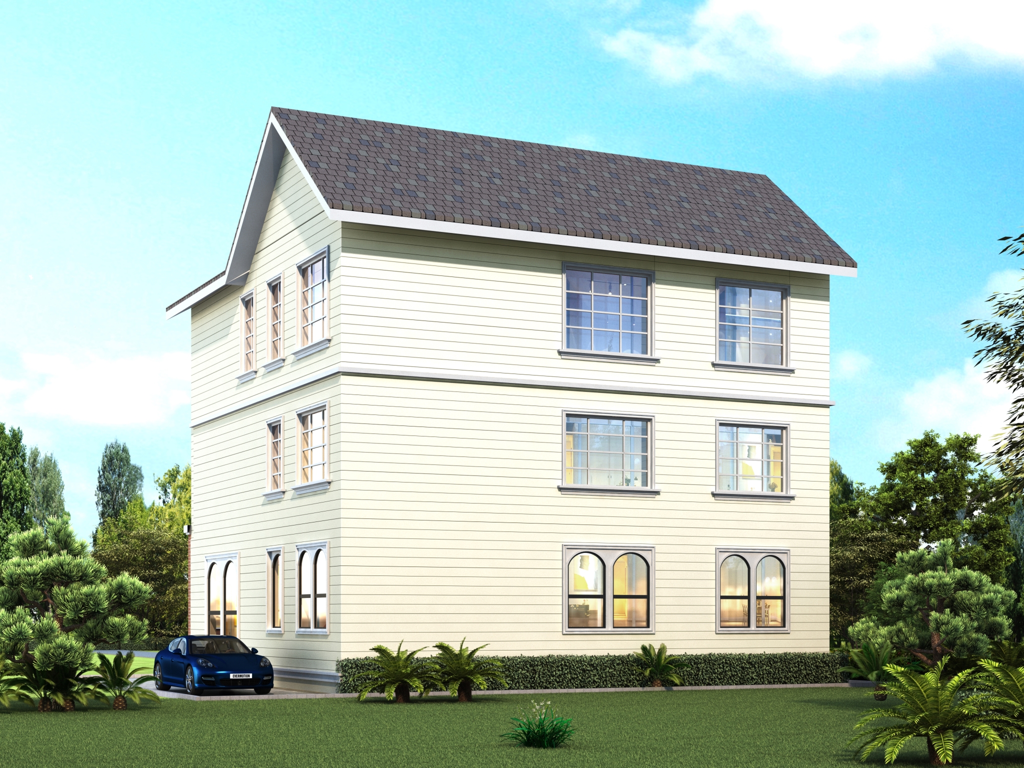 简欧田园风三层住宅，做个凉亭乘凉休闲