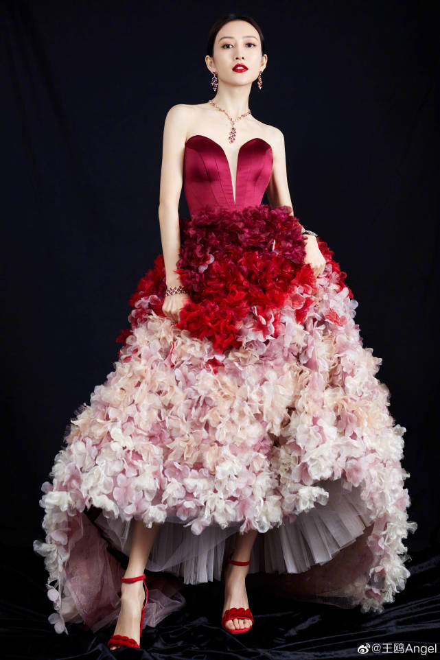 王鸥|王鸥红色玫瑰裙集