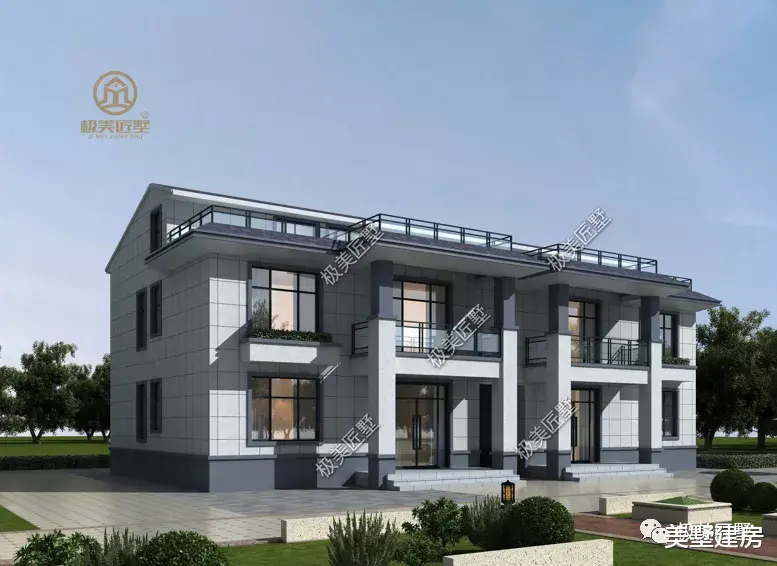 现代风格双拼别墅，三层楼设计，简单大方，设计感十足!