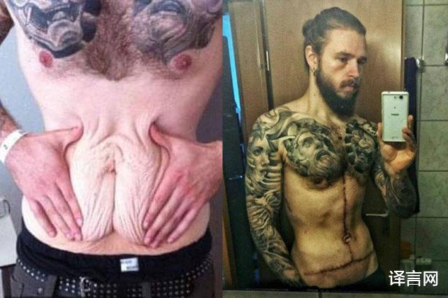 撞脸|美国300斤男子瘦身变健美男模，撞脸“海王”，纹身掩盖缩皮疤痕