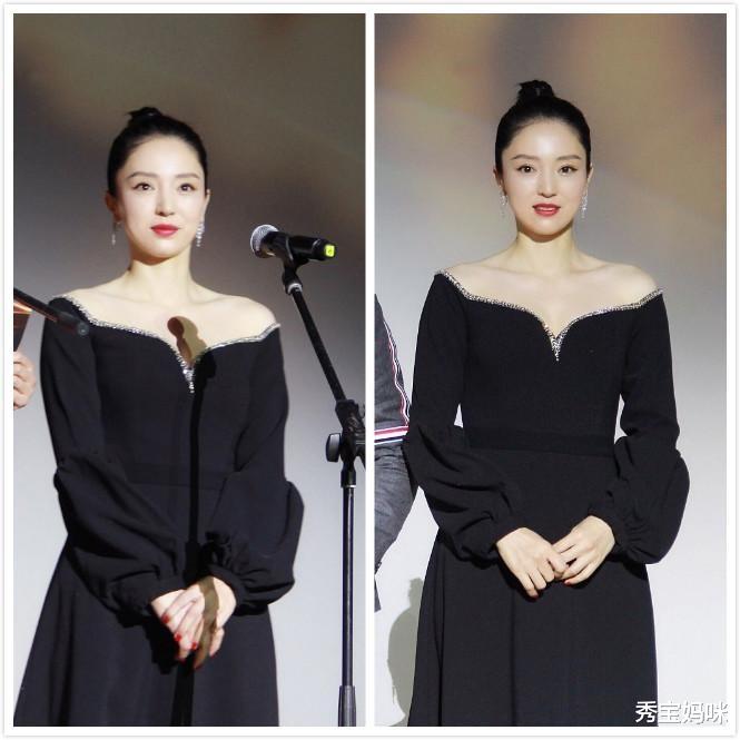 |年近40的董璇，气质还是那么高贵，将一字领红裙穿出高级感