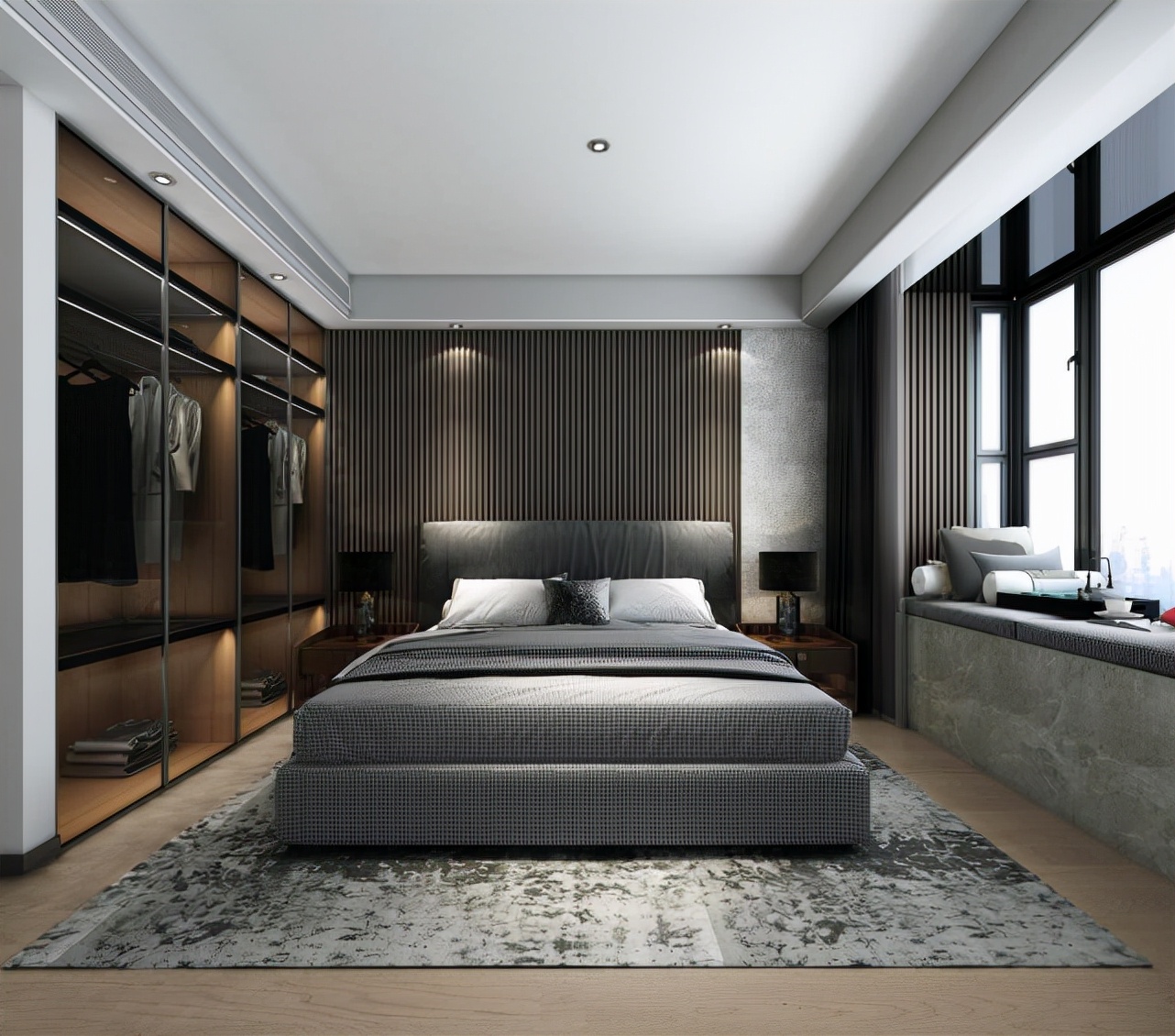 120平现代简约风三居，酒红色的电视柜很时尚