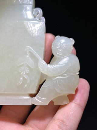 和田玉籽料|清 和田玉籽料 白玉 吉庆童子 玉瓶