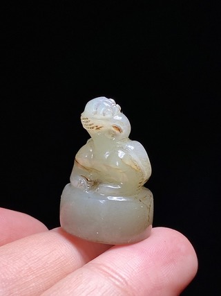 和田玉籽料|明以前 和田玉籽料 白玉 凤钮印章 玉印章