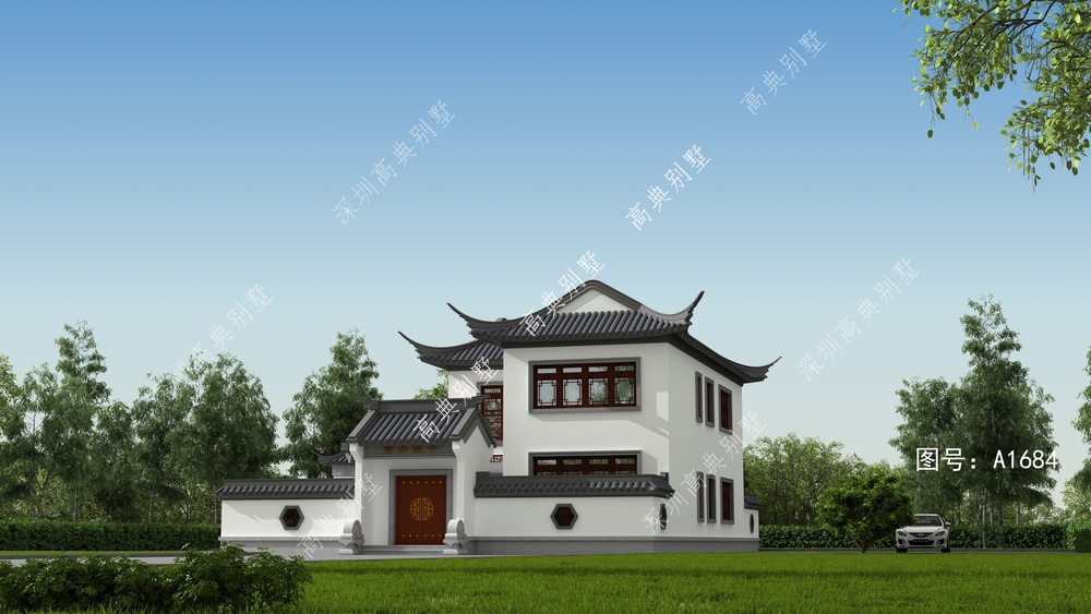 这款中式两层别墅，外表沉稳耐看，是年轻人喜欢的户型。