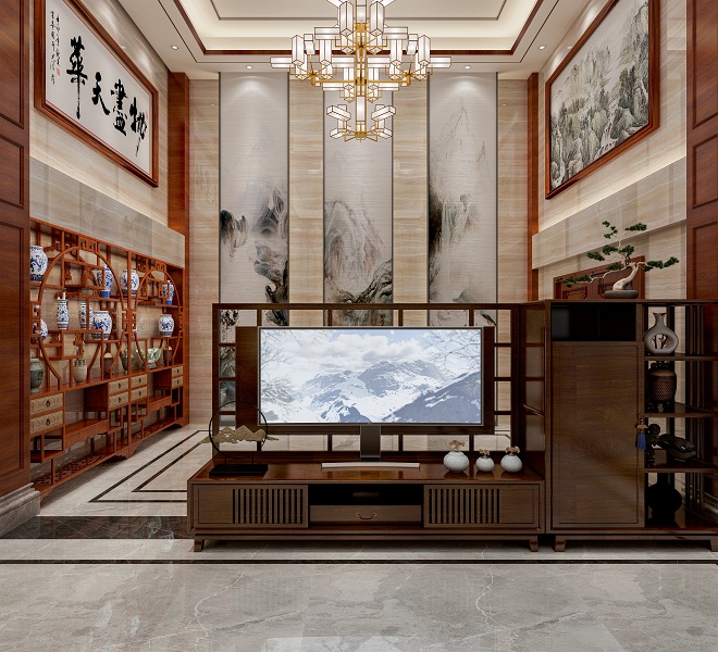 中式大宅设计：善用山水，中式为骨，两种客厅的表达方式。