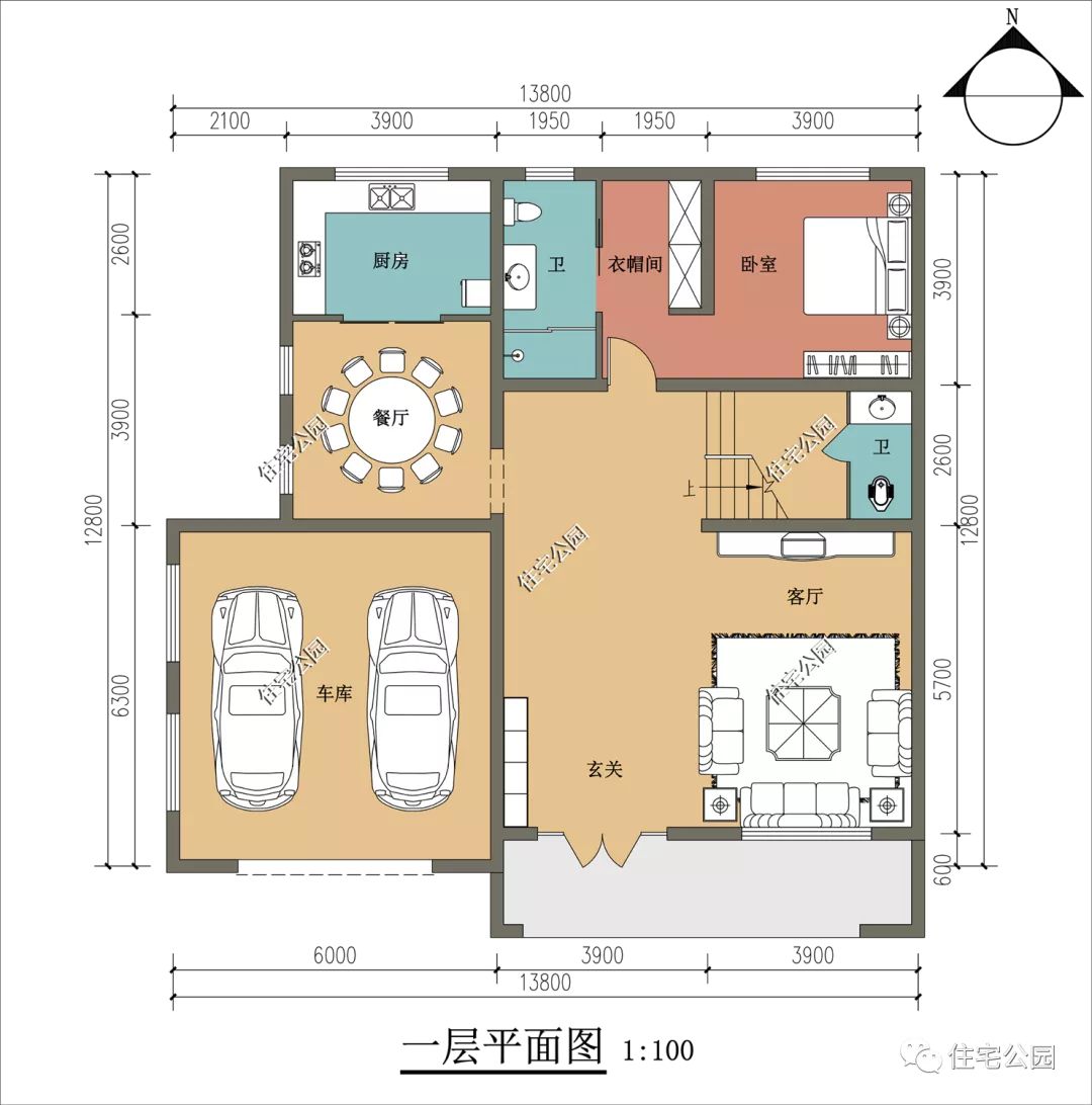 双车库+多套卧,13×11米二层时尚别墅,农村建房新选择