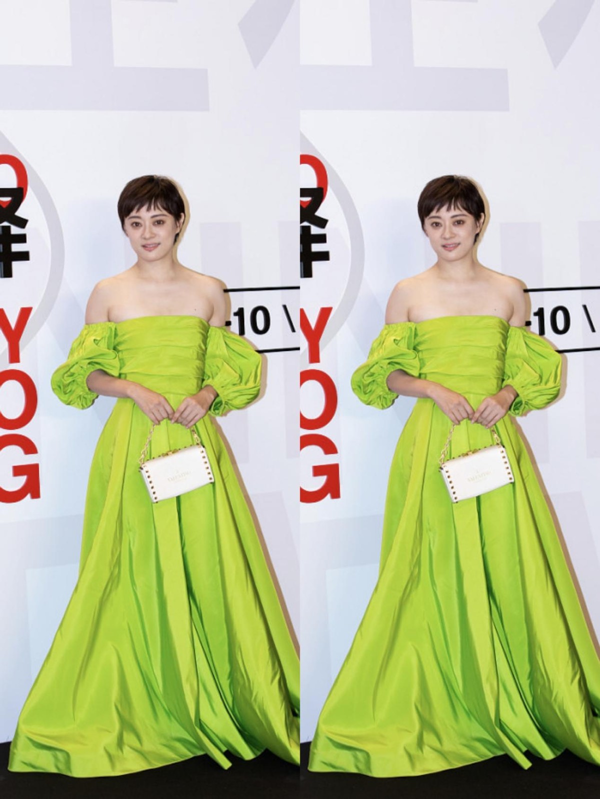 孙俪|孙俪也开始招摇起来了，荧光色礼服看着就晃眼，好在她肤色够白