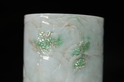 翡翠|清 老翡翠“松竹梅”笔筒