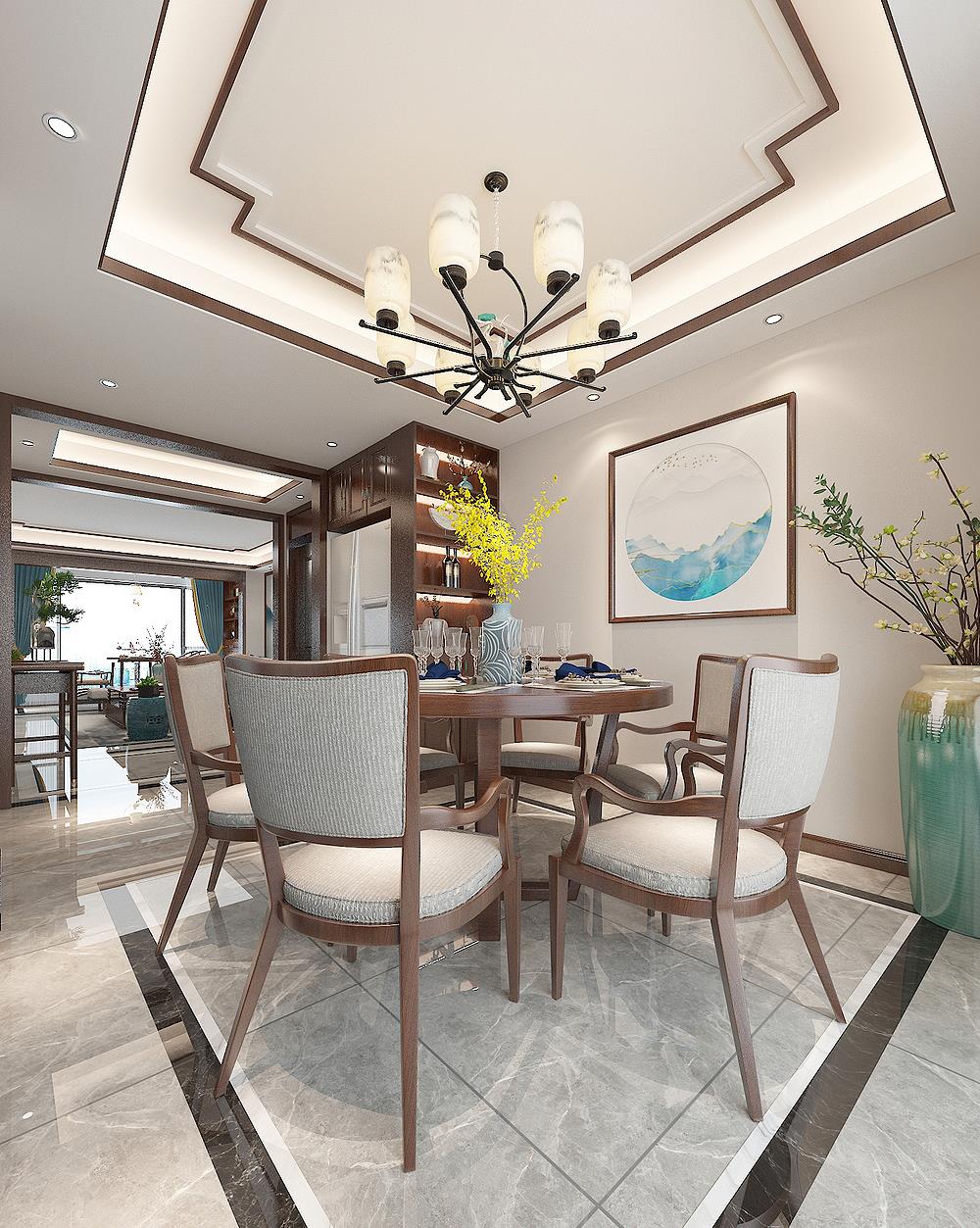 山水画|他家的中式风太好看了，入户玄关的圆形造型，很有中式意韵和品味