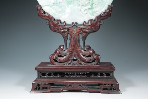 翡翠手镯|清，翡翠手镯，满绿飘紫，满刻祥云图案