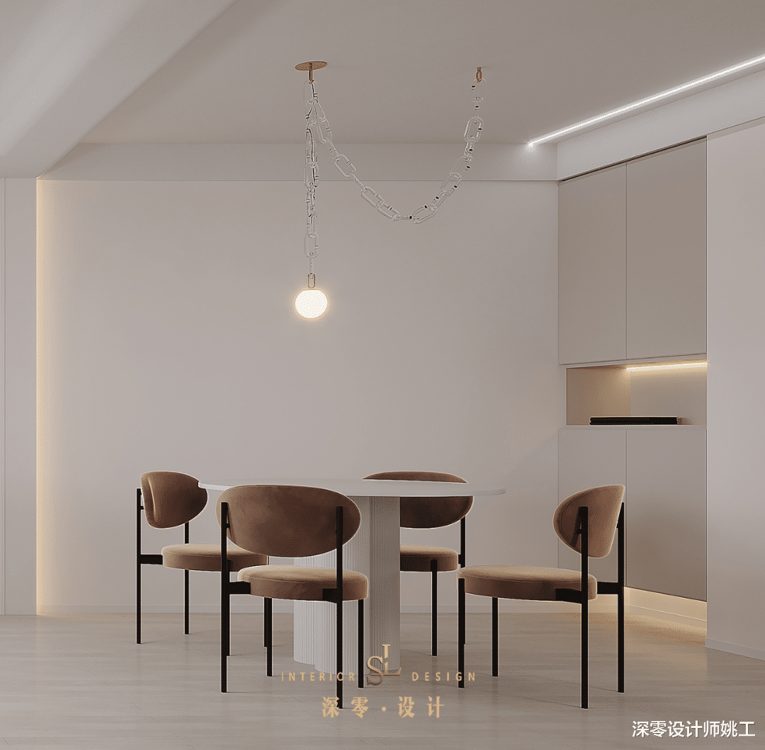 深零设计师姚工|180㎡顶复，客厅借楼梯做电视墙，沙发后设西厨+吧台，布局贼优秀