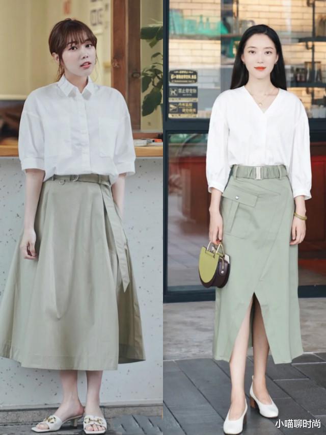 小喵聊时尚|今夏大火的“衬衫+过膝长裙”搭配,优雅洋气又高级,美得刚刚好