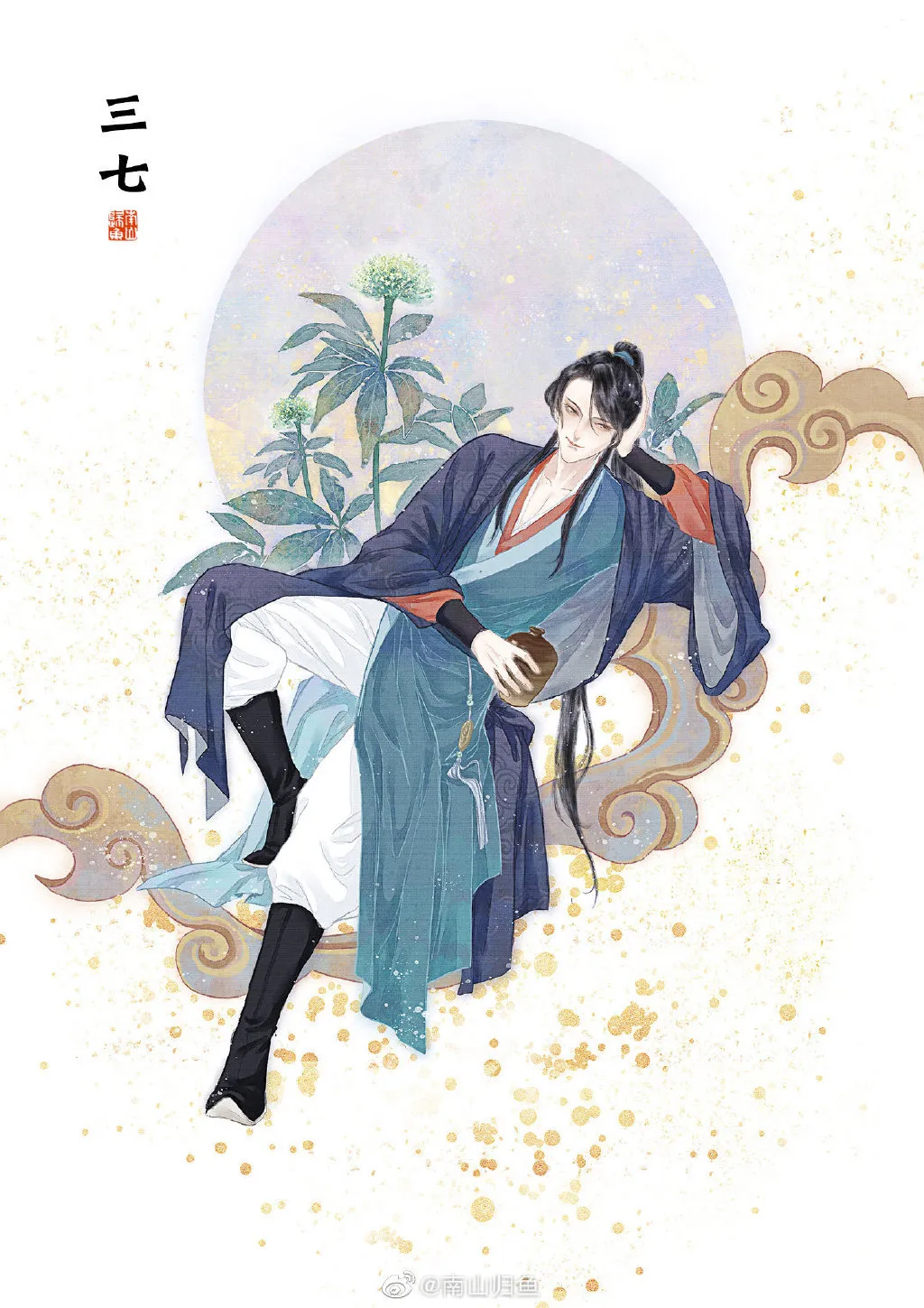 |草药拟人插画 | 笑拈草化烧金药