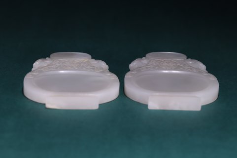 |回流 和田玉太平有象砚台一对