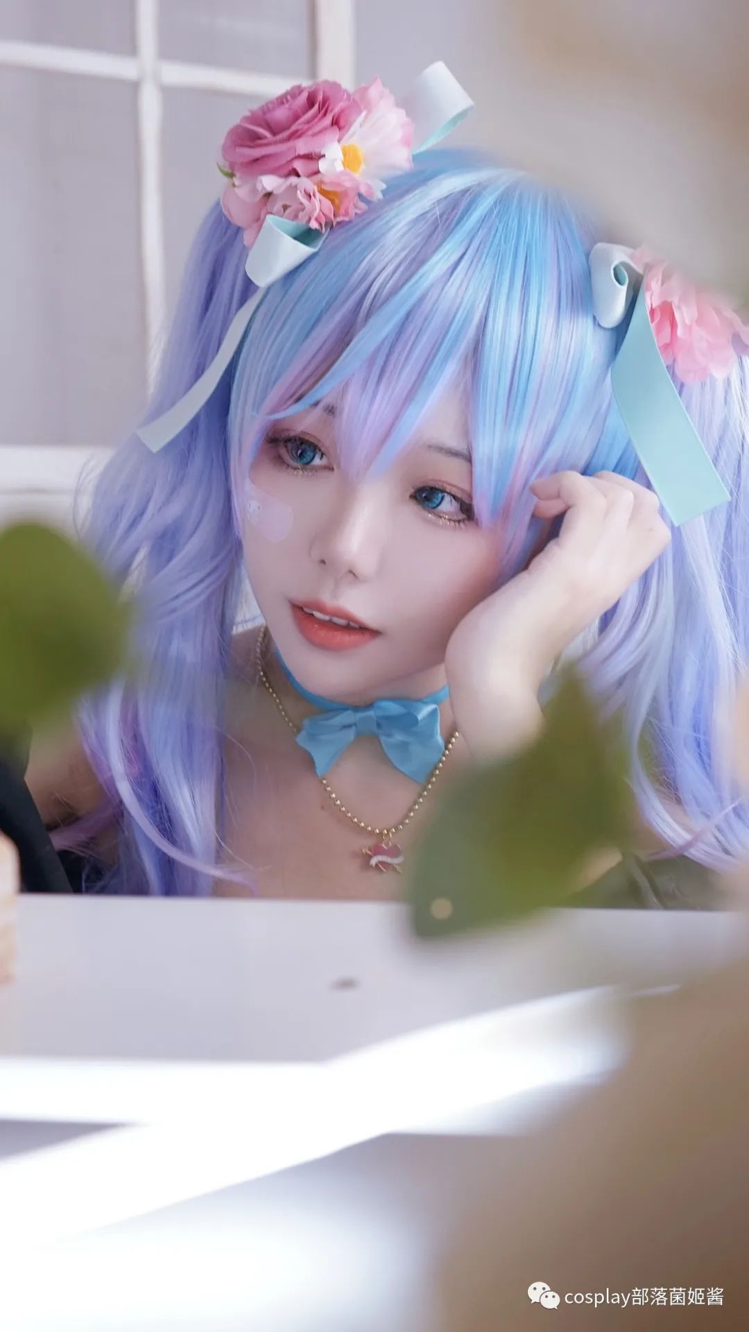 初音未来|cos：初音未来大长腿爱言叶cos正片@蓝多余