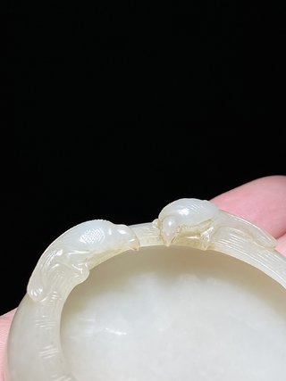 和田玉籽料|清中期 和田玉籽料 白玉 知止草堂 双鸟纹 水盂 笔洗