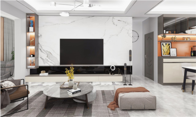 93平现代风二居室在黑白灰的色调中融入了爱马仕橙,就是亮眼