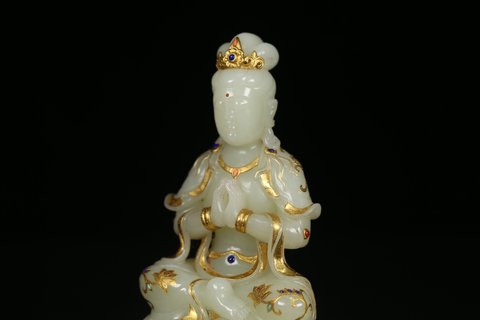 |和田玉包金观音坐姿像