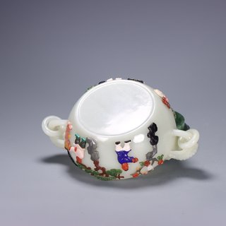 |旧藏: 和田玉百宝嵌【福禄寿喜】盖炉