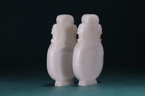 |回流 和田玉太平有象砚台一对