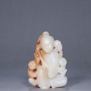 送子观音|旧藏-和田玉“送子观音”雕件