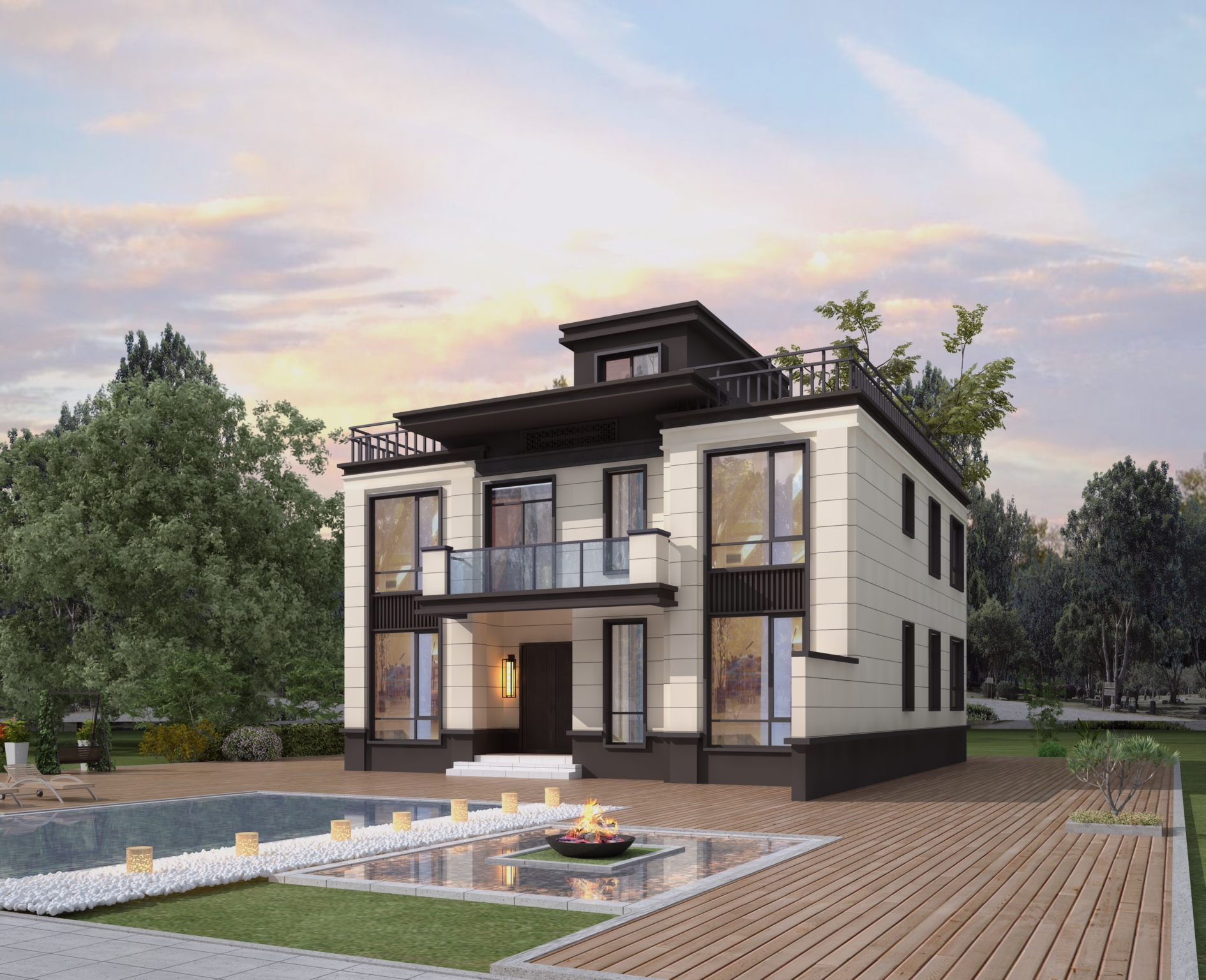 |楼梯间设在门厅的二层住宅,每户三房两卫