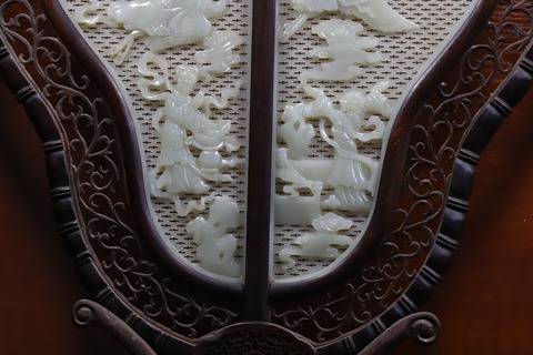 和田玉籽料|和田玉籽料“仙女宫扇”摆件