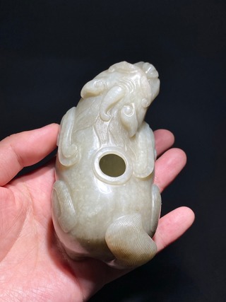 和田玉籽料|明 和田玉籽料 白玉 瑞兽 水丞