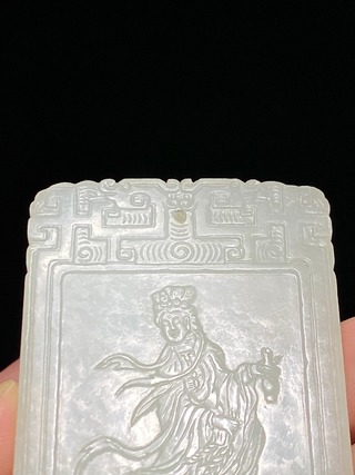 和田玉籽料|清乾隆 和田玉籽料 白玉观音诗文牌 古香款