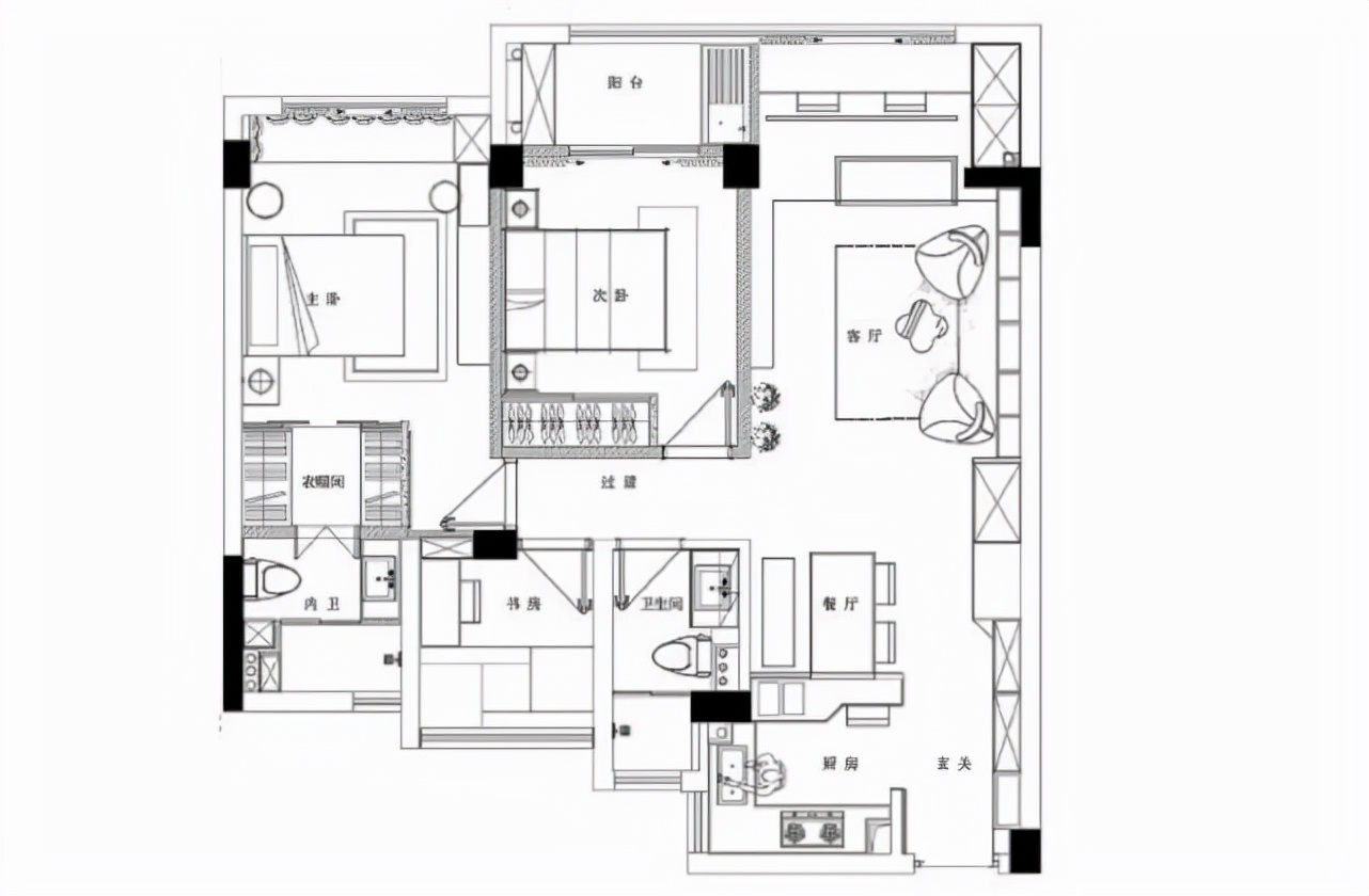 90平现代简约风三居室，遒劲而富于节奏感